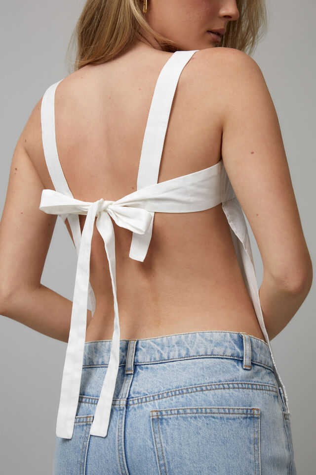 Apron Front Tie Back Top, WHITE