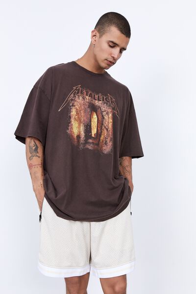 Oversized Music Merch T Shirt, LCN PRO WASHED CHOC METALLICA