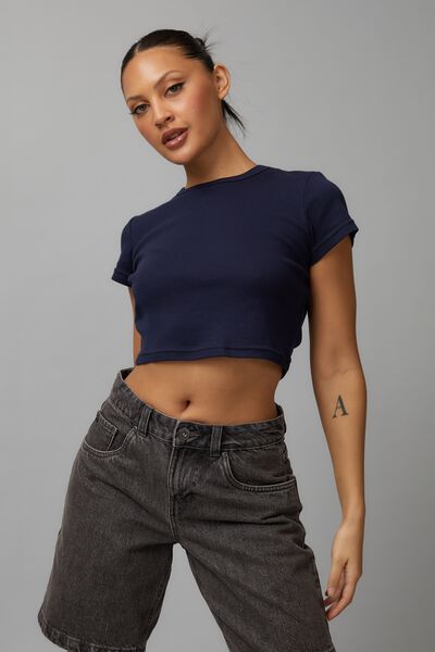 Cropped Fitted Tee, NAVY