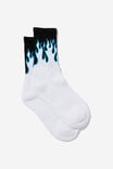 Unisex Rib Sock - Extra, WHT BLUE BLK FLAMES - alternate image 1