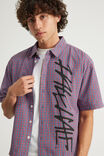 Half Half Boxy Cropped Short Sleeve Shirt, HH POP CHECK/GRAPHIC RED BLUE - example image 4