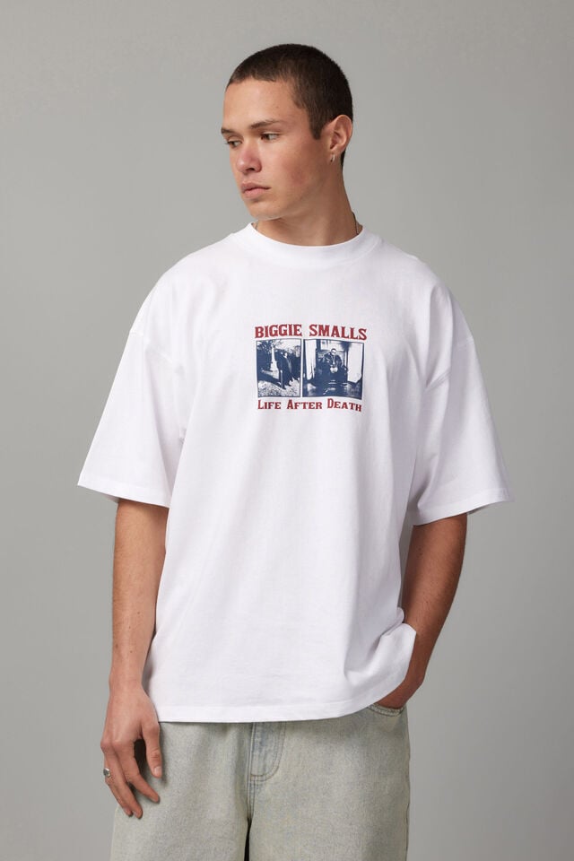 Box Fit Music Merch T Shirt, LCN MT WHITE/BIGGIE EDITORIAL