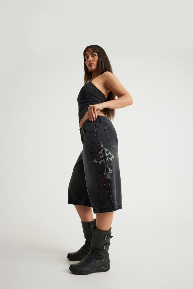 Mega Baggy Jort, RITUAL BLACK/CROSSES