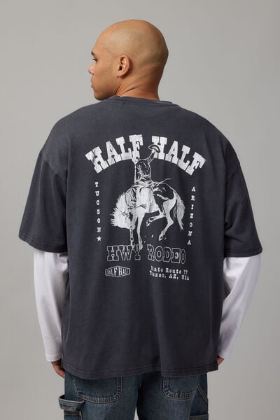 Heavy Weight Box Fit Graphic Tshirt, HH WASHED BLACK/HWY RODEO