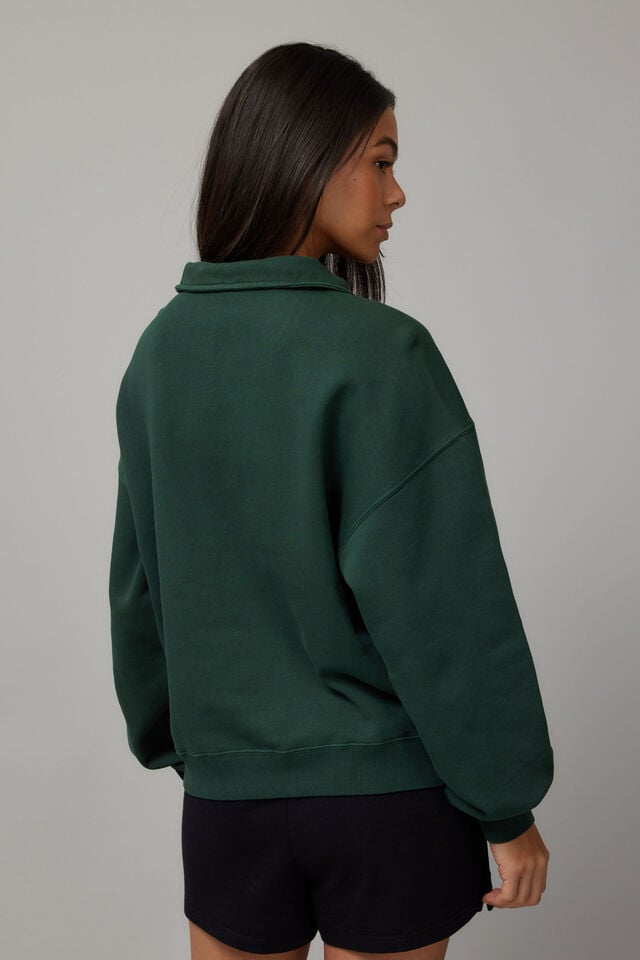 Slouchy Graphic Qtr Zip, PINE GREEN/NYC