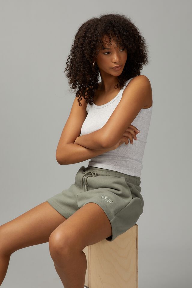 Boxy Fleece Short, WORN KHAKI