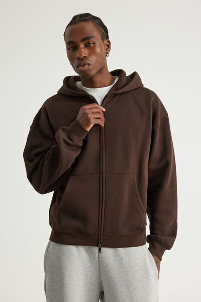 Authentics Oversized Zip Thru Hoodie, WALNUT