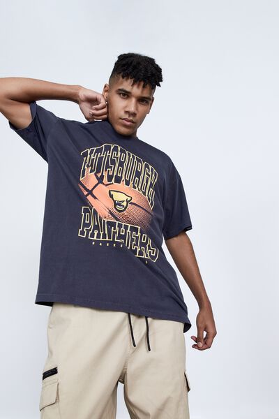 Oversized College T Shirt, LCN PIT WASHED BLACK/PANTHERS BASKETBALL