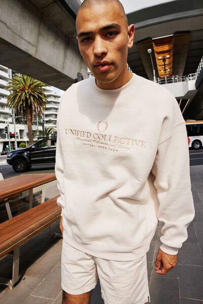 Premium Oversized Graphic Crew, IVORY/UNIFIED COLLECTIVE