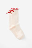 Girls Everyday Crew Sock, PINK RED BOW LETTUCE EDGE - alternate image 1