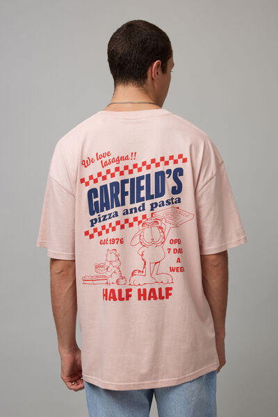 Half Half X Garfield T Shirt, LCN GAR DUSTY PINK/GARFIELD PIZZA PASTA