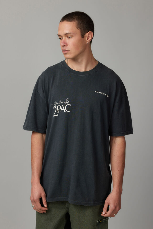 Oversized Music Merch T Shirt, LCN BRA WASHED SLATE/TUPAC LOFI