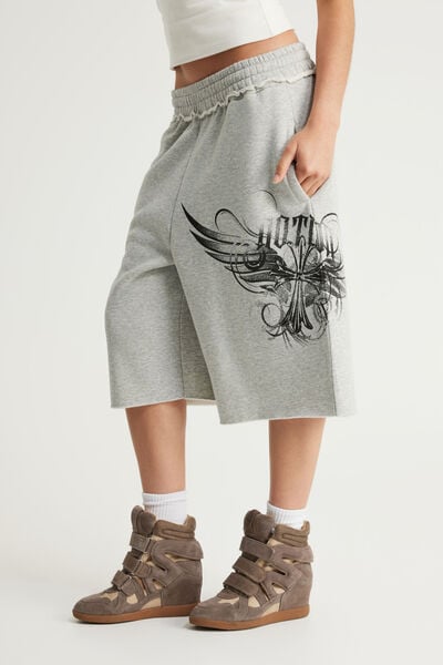 Baggy Track Short, NTN GREY MARLE/CROSSES