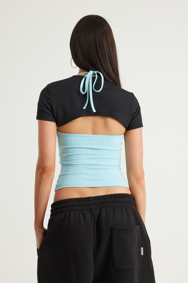 Snatched Bolero Tee, BLACK