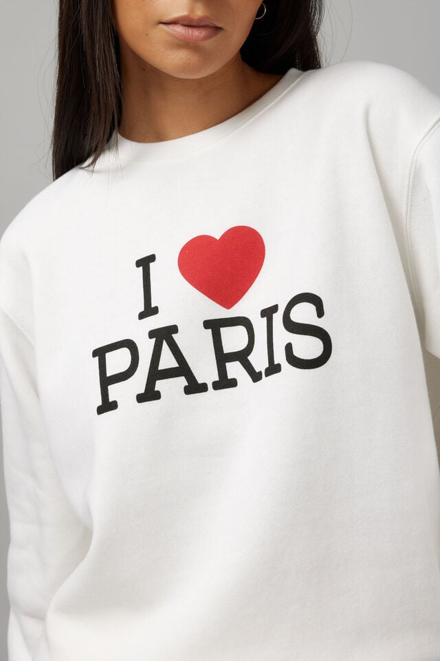 Graphic Crew Sweater, VINTAGE WHITE/I HEART PARIS