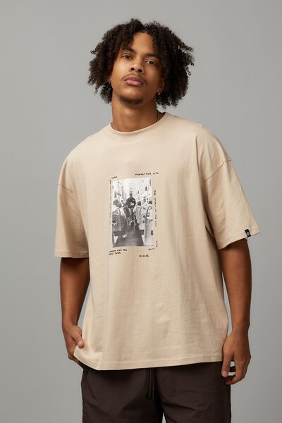 Box Fit Unified Tshirt, BEIGE/NY BUS TOUR