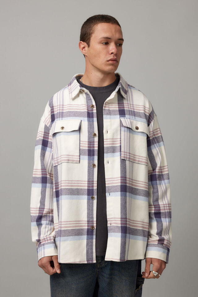 Street Flannel Shirt, OFF WHITE/NAVY CHECK