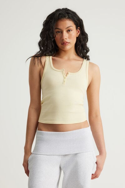 Henley Scoop Neck Tank, LEMON BUTTER