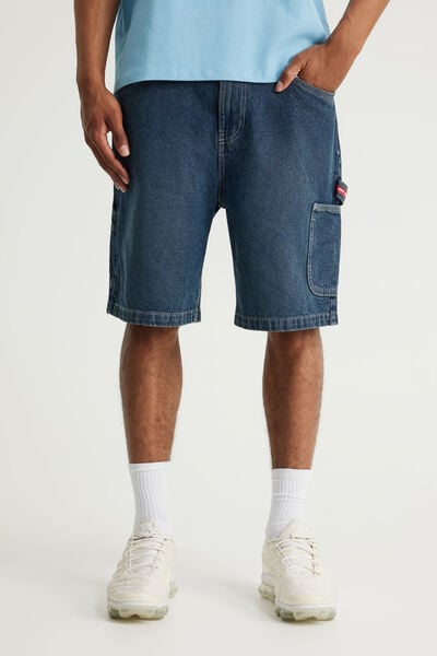 Half Half Painter Baggy Denim Short, FADED STORM