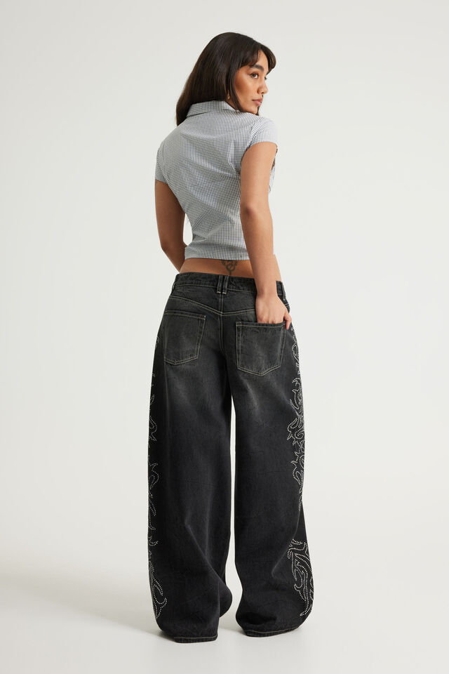 Mega Baggy Jean, CRYSTAL FLAMES BLACK