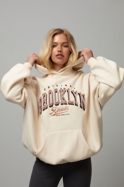 Slouchy Graphic Hoodie, LIGHT STONE/BROOKLYN ATHLETIC