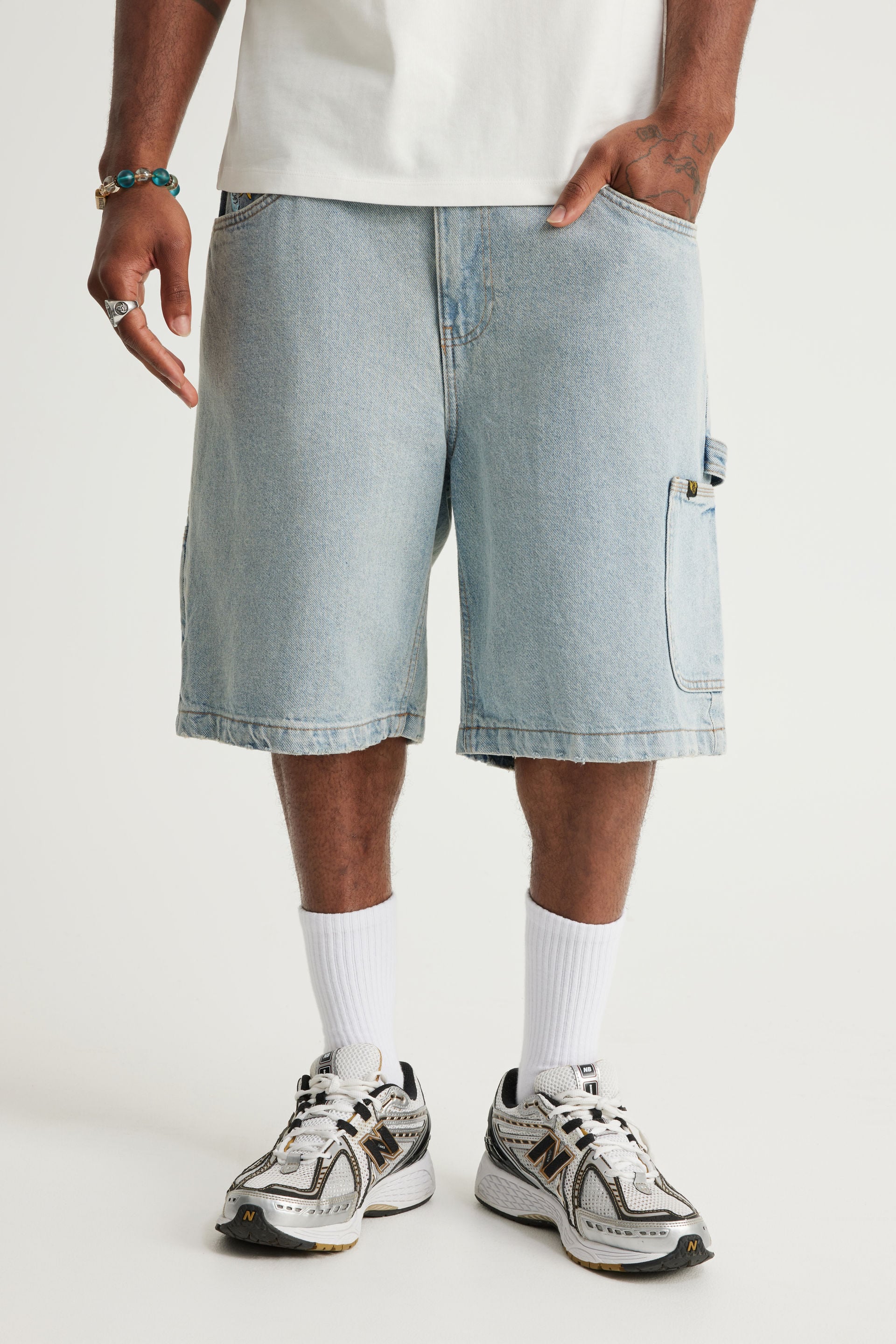 Factorie - Blue Half Half Painter Baggy Denim Shorts