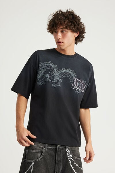 Notion Vintage Graphic Tshirt, NTN WASHED BLACK/SYMMETRICAL DRAGONS
