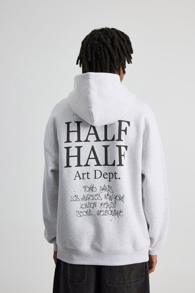 Half Half Hoodie, HH SILVER MARLE/HALF HALF WORLDWIDE GRAFITTI