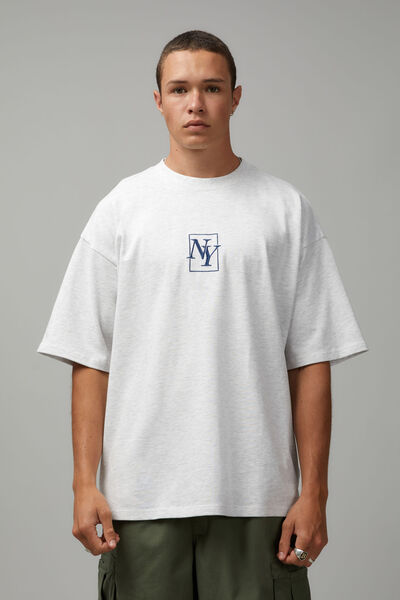 Heavy Weight Box Fit Graphic Tshirt, SILVER MARLE/NY SQUARE