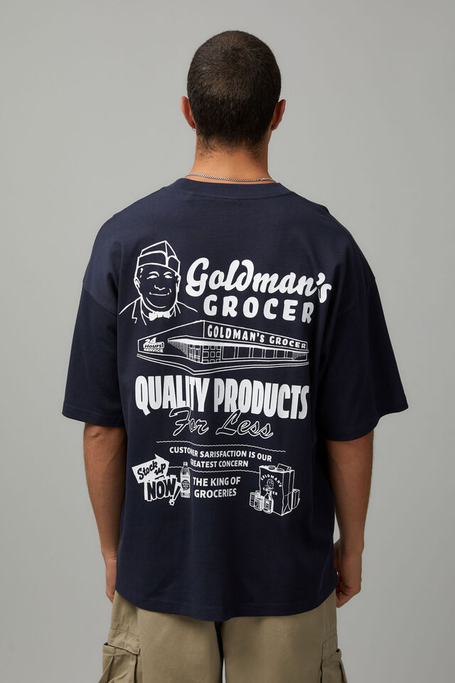 Heavy Weight Box Fit Graphic Tshirt, NAVY/GOLDMAN S GROCER
