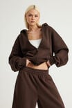 Authentics Boxy Zip Thru Hoodie, WALNUT - example image 2