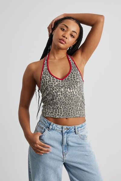 Holly Halter Top, COOL LEOPARD/RED