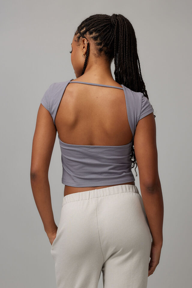 Hailey Open Back Tee, WASHED STEEL