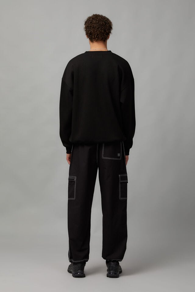 Half Half Relaxed Utility Pant, BLACK