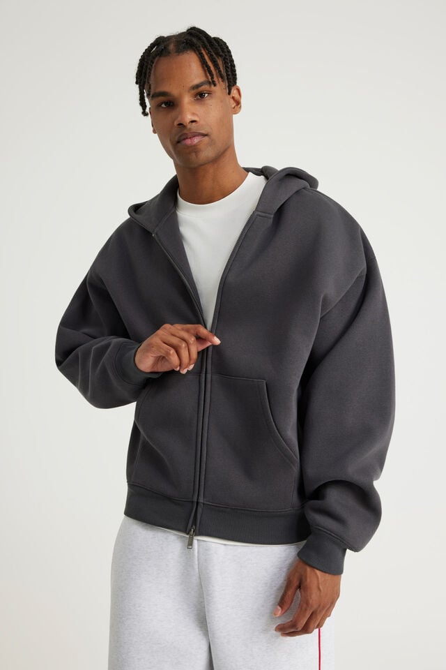 Authentics Oversized Zip Thru Hoodie, SLATE