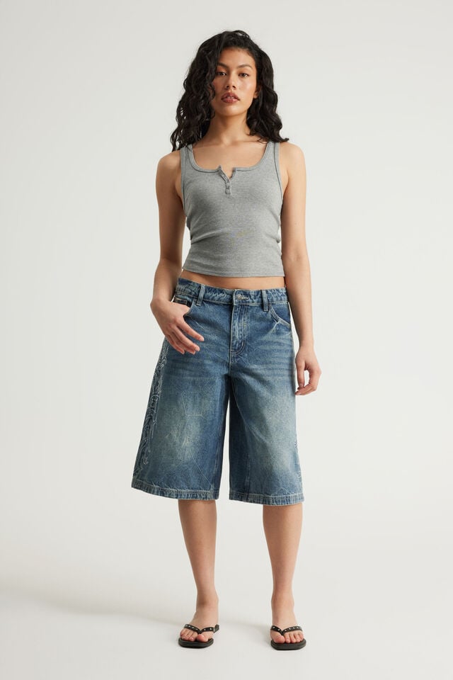 Mega Baggy Jort, SPOILED BLUE/CRYSTAL FLAMES