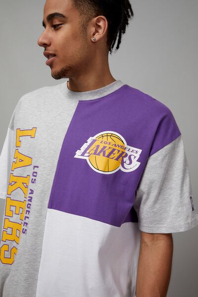 Oversized Nba Paneled T Shirt, FACL NBA GREY PURPLE/LAKERS PANEL