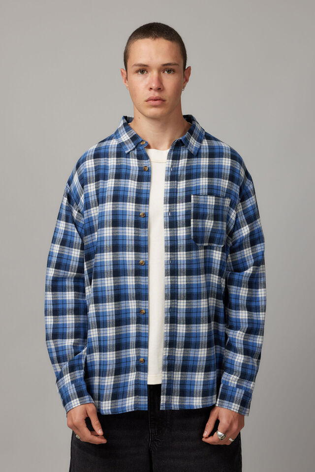Washed Lightweight Check Shirt, WASHED NAVY BLUE CHECK