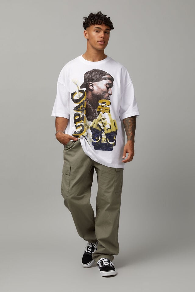 Oversized Music Merch T Shirt, LCN BRA WHITE/TUPAC WORLD