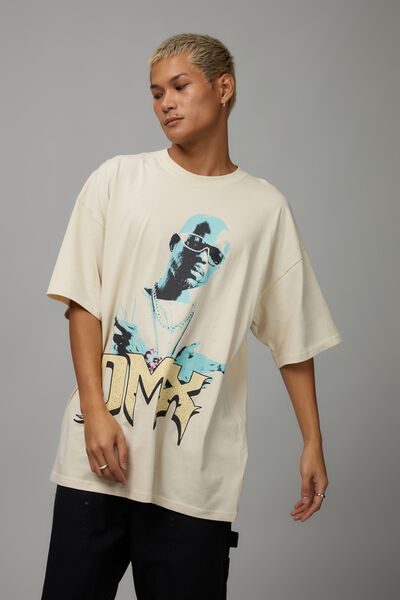 Oversized Music Merch T Shirt, LCN MT IVORY/DMX SKIN FADE