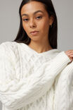 Joey Cable Knit Hoodie, WHITE - alternate image 3