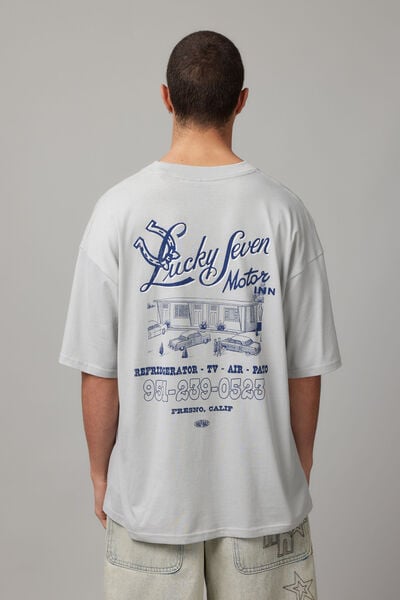 Half Half Box Fit Graphic T Shirt, HH ICICLE/LUCKY SEVEN MOTOR INN