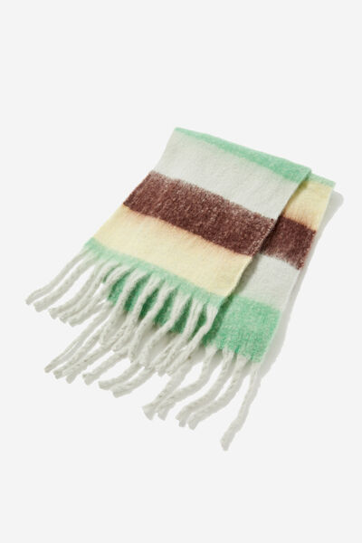 Heavy Knit Winter Scarf Stripe, MULTI GREEN BROWN STRIPE