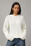 Joey Cable Knit Hoodie, WHITE - alternate image 1