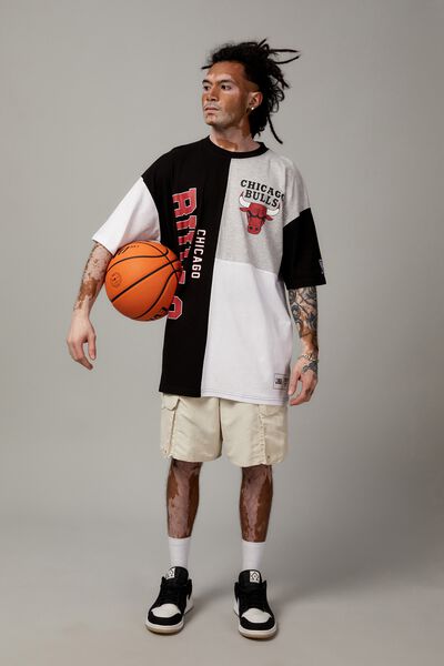Oversized Nba Paneled T Shirt, FACL NBA BLACK GREY/BULLS PANEL
