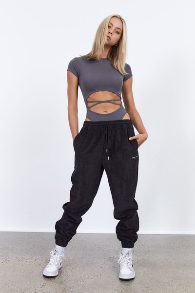 Slouchy Cord Trackpant, BLACK