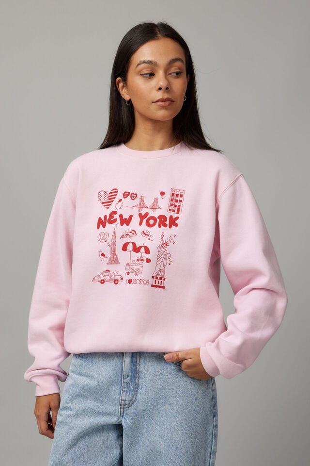 Graphic Crew Sweater, TUTU PINK/NY ICONS