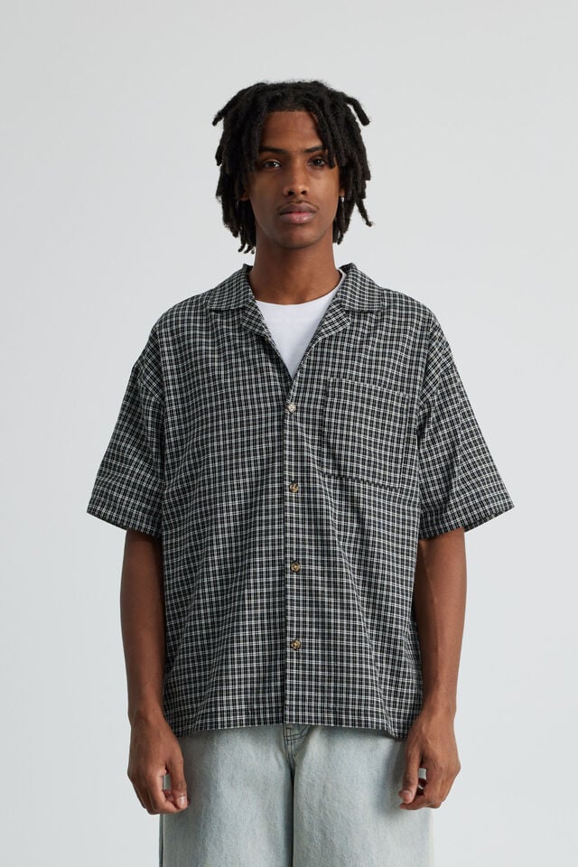 Short Sleeve Shirt, BLACK/WINDOW CHECK