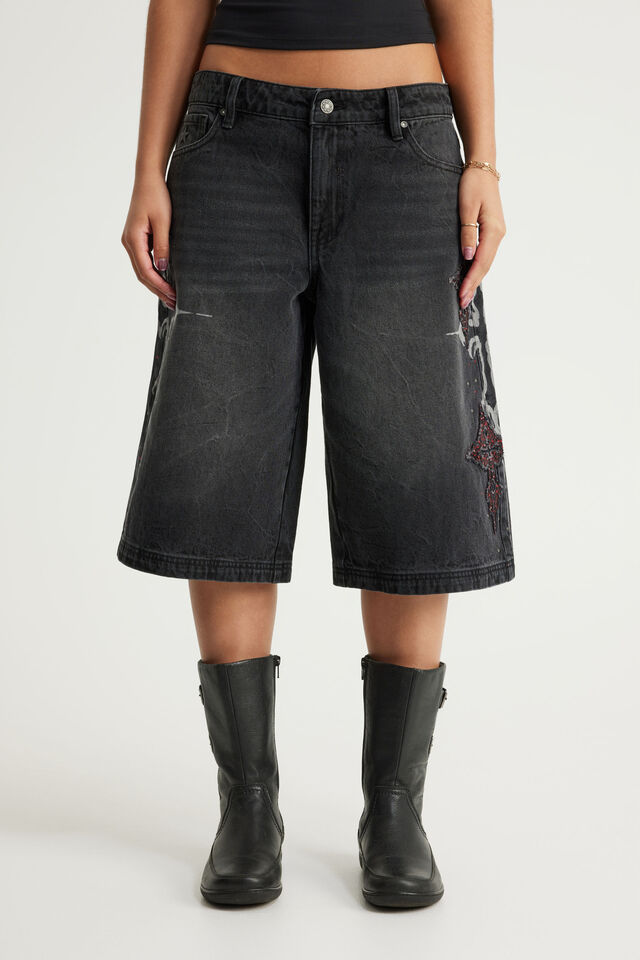 Mega Baggy Jort, RITUAL BLACK/CROSSES