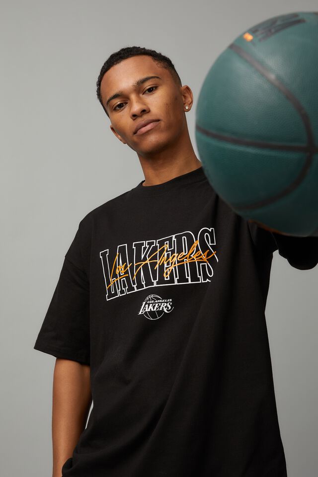 LA Lakers NBA Script Black Oversized T-Shirt